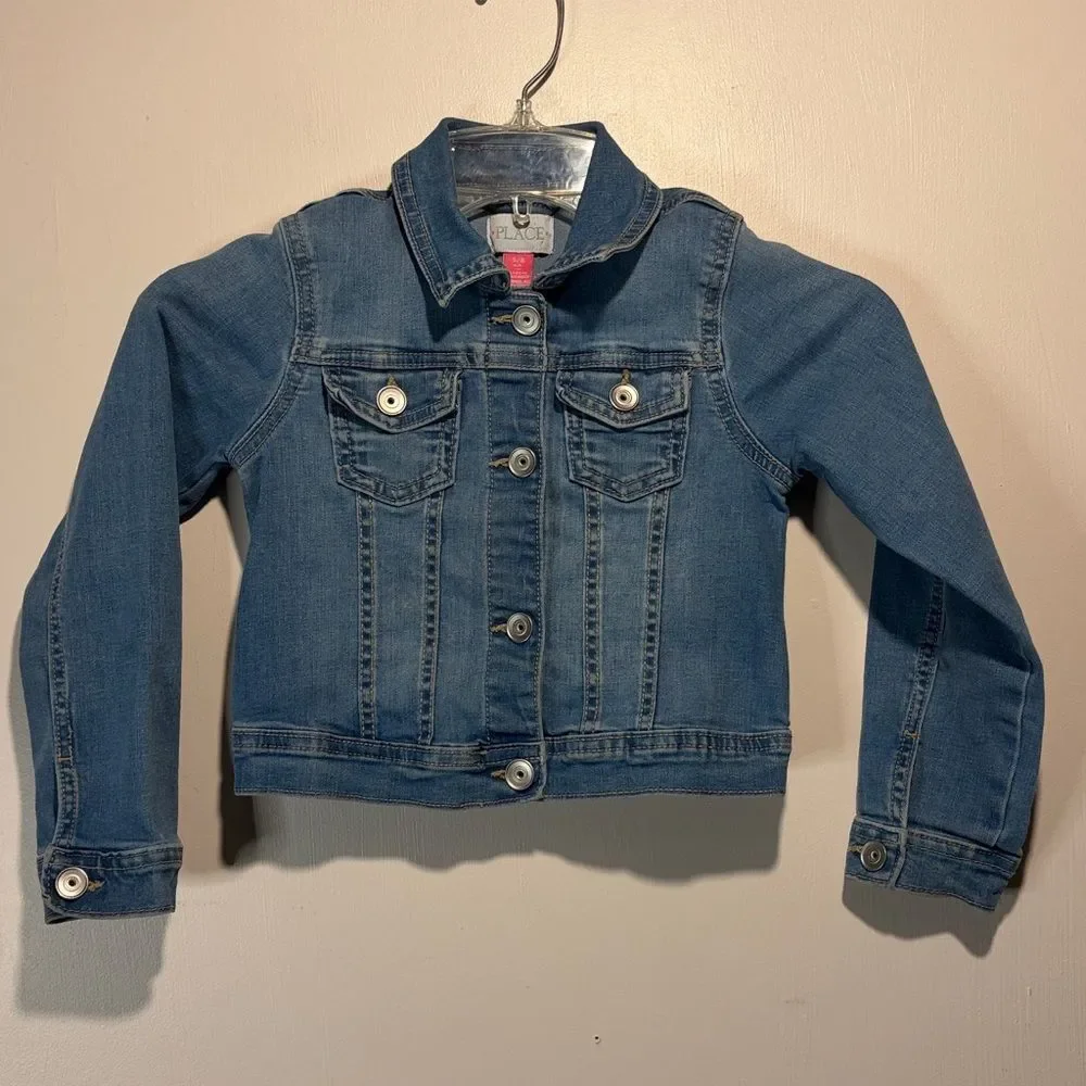 The Children’s Place- Full Button Down Jean Denim Jacket Cropped- Girl Size 5/6